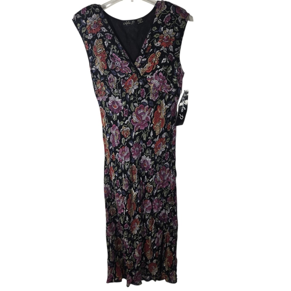 Vintage Y2K Lola P. Boho Floral Beaded Dress Black Size‎ Large Fairycore
